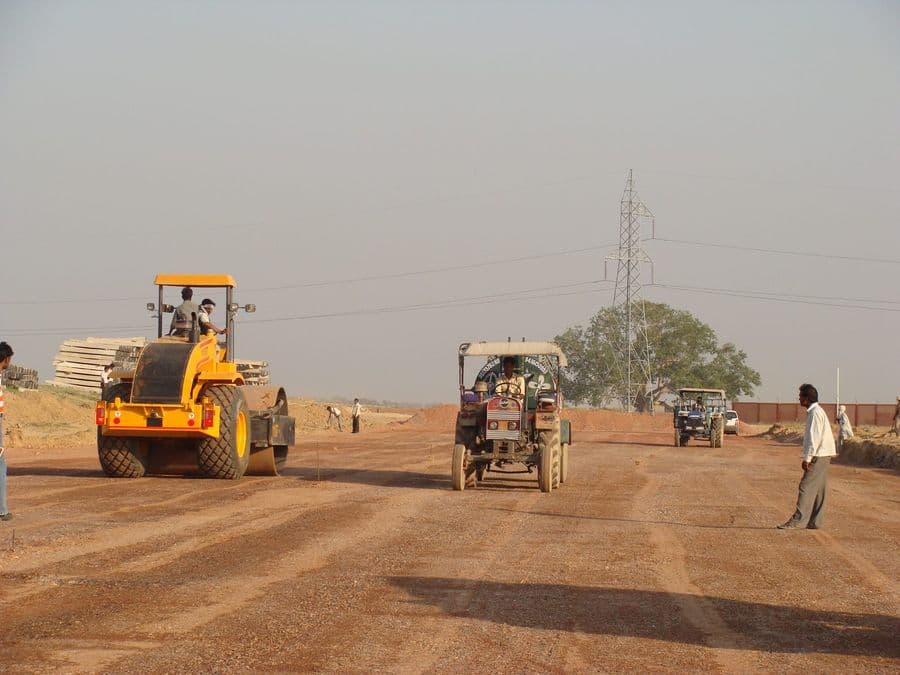 Earthwork and blanketing in progress at the Jharli railway siding